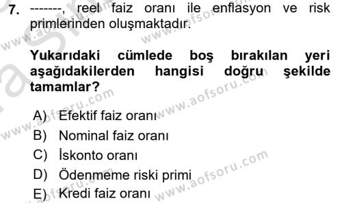 Finansal Yönetim 1 Dersi 2022 - 2023 Yılı (Vize) Ara Sınavı 7. Soru