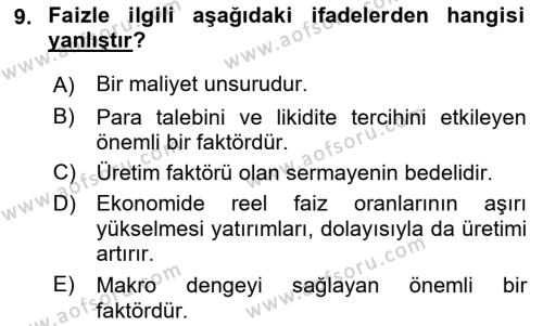 Finansal Yönetim 1 Dersi 2022 - 2023 Yılı (Vize) Ara Sınavı 9. Soru