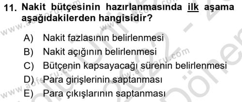 Finansal Yönetim 1 Dersi 2022 - 2023 Yılı (Final) Dönem Sonu Sınavı 11. Soru