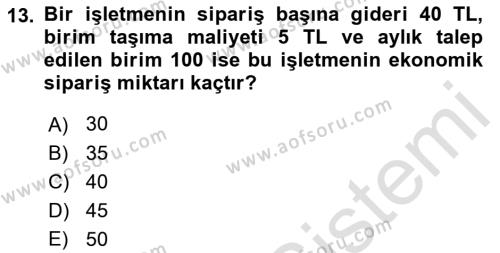 Finansal Yönetim 1 Dersi 2022 - 2023 Yılı (Final) Dönem Sonu Sınavı 13. Soru