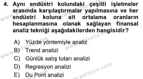 Finansal Yönetim 1 Dersi 2022 - 2023 Yılı (Final) Dönem Sonu Sınavı 4. Soru