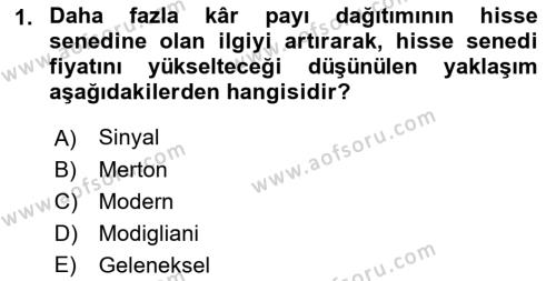 Finansal Yönetim 1 Dersi 2022 - 2023 Yılı Yaz Okulu Sınavı 1. Soru