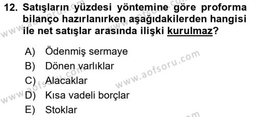 Finansal Yönetim 1 Dersi 2022 - 2023 Yılı Yaz Okulu Sınavı 12. Soru