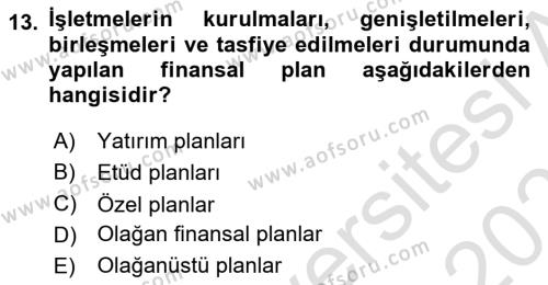 Finansal Yönetim 1 Dersi 2022 - 2023 Yılı Yaz Okulu Sınavı 13. Soru