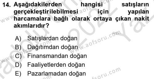 Finansal Yönetim 1 Dersi 2022 - 2023 Yılı Yaz Okulu Sınavı 14. Soru