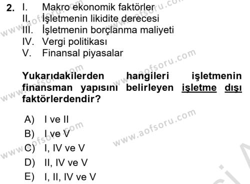 Finansal Yönetim 1 Dersi 2022 - 2023 Yılı Yaz Okulu Sınavı 2. Soru