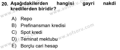 Finansal Yönetim 1 Dersi 2022 - 2023 Yılı Yaz Okulu Sınavı 20. Soru