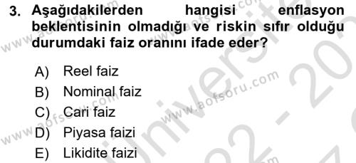 Finansal Yönetim 1 Dersi 2022 - 2023 Yılı Yaz Okulu Sınavı 3. Soru