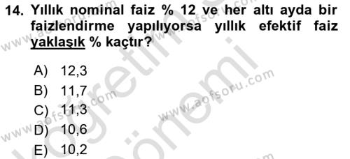 Finansal Yönetim 1 Dersi 2023 - 2024 Yılı (Vize) Ara Sınavı 14. Soru