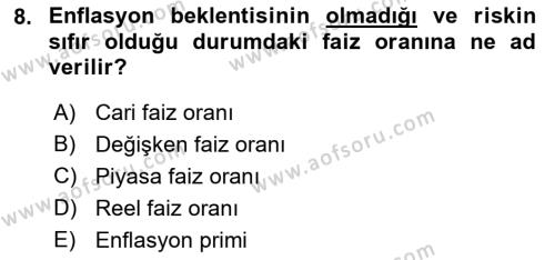 Finansal Yönetim 1 Dersi 2023 - 2024 Yılı (Vize) Ara Sınavı 8. Soru