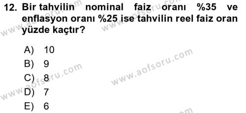 Finansal Yönetim 2 Dersi 2021 - 2022 Yılı (Vize) Ara Sınavı 12. Soru