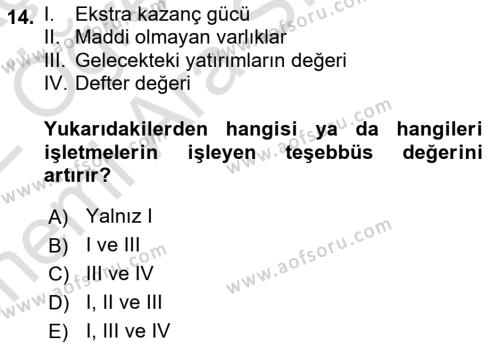 Finansal Yönetim 2 Dersi 2021 - 2022 Yılı (Vize) Ara Sınavı 14. Soru