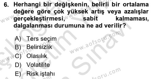 Finansal Yönetim 2 Dersi 2021 - 2022 Yılı (Vize) Ara Sınavı 6. Soru