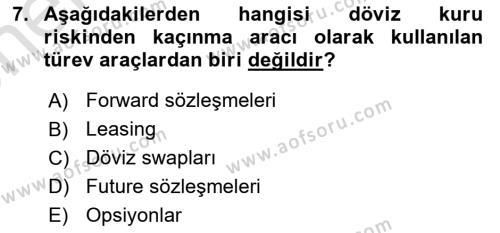 Finansal Yönetim 2 Dersi 2021 - 2022 Yılı (Vize) Ara Sınavı 7. Soru