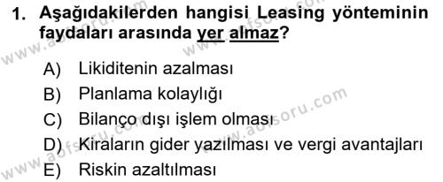 Finansal Yönetim 2 Dersi 2021 - 2022 Yılı (Final) Dönem Sonu Sınavı 1. Soru