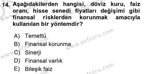 Finansal Yönetim 2 Dersi 2021 - 2022 Yılı Yaz Okulu Sınavı 14. Soru