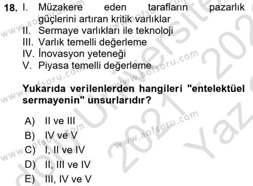 Finansal Yönetim 2 Dersi 2021 - 2022 Yılı Yaz Okulu Sınavı 18. Soru