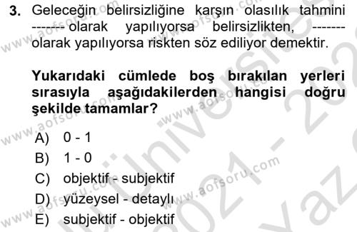 Finansal Yönetim 2 Dersi 2021 - 2022 Yılı Yaz Okulu Sınavı 3. Soru