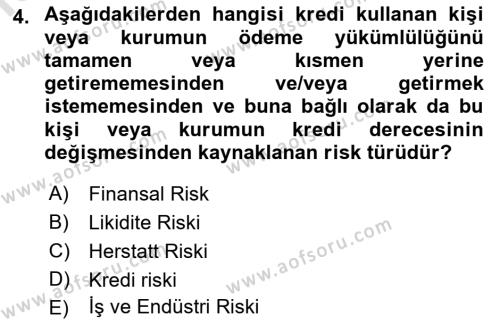 Finansal Yönetim 2 Dersi 2021 - 2022 Yılı Yaz Okulu Sınavı 4. Soru