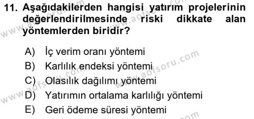 Spor Finansmanı Dersi 2021 - 2022 Yılı (Final) Dönem Sonu Sınavı 11. Soru