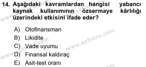 Spor Finansmanı Dersi 2021 - 2022 Yılı (Final) Dönem Sonu Sınavı 14. Soru