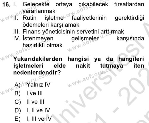 Spor Finansmanı Dersi 2021 - 2022 Yılı (Final) Dönem Sonu Sınavı 16. Soru