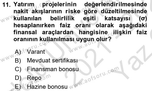 Spor Finansmanı Dersi 2021 - 2022 Yılı Yaz Okulu Sınavı 11. Soru