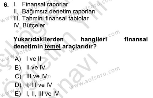 Spor Finansmanı Dersi 2021 - 2022 Yılı Yaz Okulu Sınavı 6. Soru