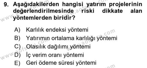 Spor Finansmanı Dersi 2021 - 2022 Yılı Yaz Okulu Sınavı 9. Soru