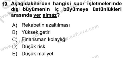 Spor Finansmanı Dersi 2022 - 2023 Yılı (Final) Dönem Sonu Sınavı 19. Soru