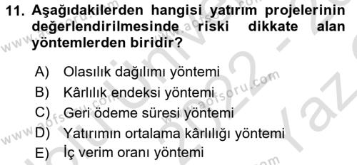 Spor Finansmanı Dersi 2022 - 2023 Yılı Yaz Okulu Sınavı 11. Soru