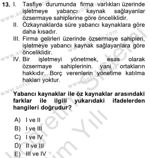 Spor Finansmanı Dersi 2022 - 2023 Yılı Yaz Okulu Sınavı 13. Soru