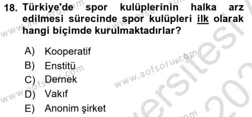 Spor Finansmanı Dersi 2022 - 2023 Yılı Yaz Okulu Sınavı 18. Soru