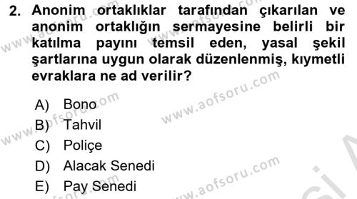 Spor Finansmanı Dersi 2022 - 2023 Yılı Yaz Okulu Sınavı 2. Soru