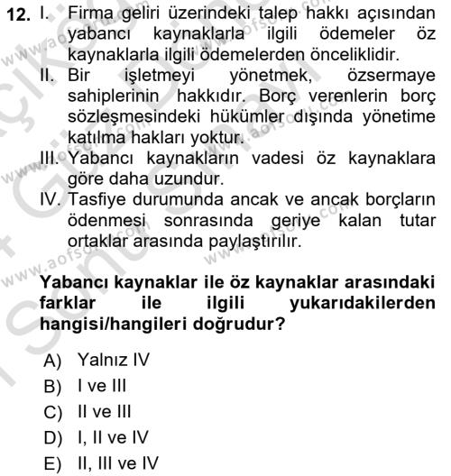 Spor Finansmanı Dersi 2023 - 2024 Yılı (Final) Dönem Sonu Sınavı 12. Soru