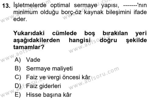 Spor Finansmanı Dersi 2023 - 2024 Yılı (Final) Dönem Sonu Sınavı 13. Soru