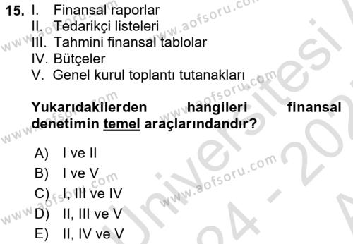 Spor Finansmanı Dersi 2024 - 2025 Yılı (Vize) Ara Sınavı 15. Soru