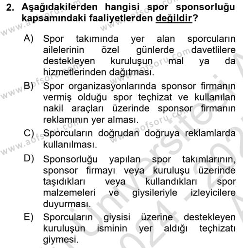 Spor Finansmanı Dersi 2024 - 2025 Yılı (Vize) Ara Sınavı 2. Soru