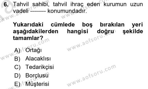 Spor Finansmanı Dersi 2024 - 2025 Yılı (Vize) Ara Sınavı 6. Soru