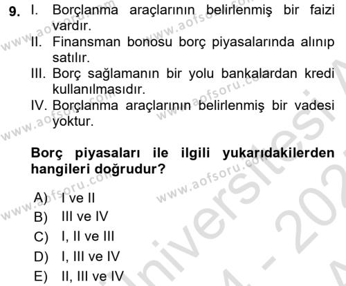 Spor Finansmanı Dersi 2024 - 2025 Yılı (Vize) Ara Sınavı 9. Soru