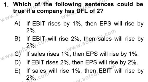 Business Finance 1 Dersi 2018 - 2019 Yılı (Final) Dönem Sonu Sınavı 1. Soru