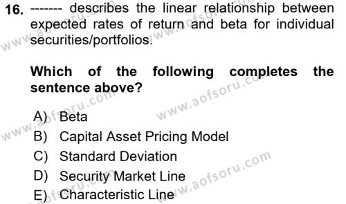 Business Finance 1 Dersi 2018 - 2019 Yılı (Final) Dönem Sonu Sınavı 16. Soru