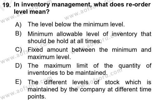 Business Finance 1 Dersi 2018 - 2019 Yılı (Final) Dönem Sonu Sınavı 19. Soru