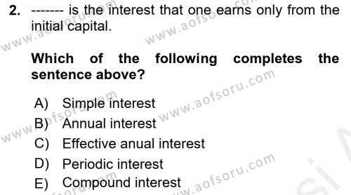 Business Finance 1 Dersi 2018 - 2019 Yılı (Final) Dönem Sonu Sınavı 2. Soru