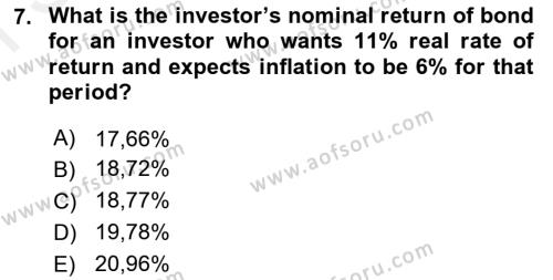 Business Finance 1 Dersi 2018 - 2019 Yılı (Final) Dönem Sonu Sınavı 7. Soru