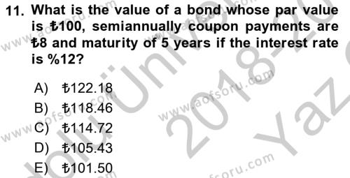 Business Finance 1 Dersi 2018 - 2019 Yılı Yaz Okulu Sınavı 11. Soru
