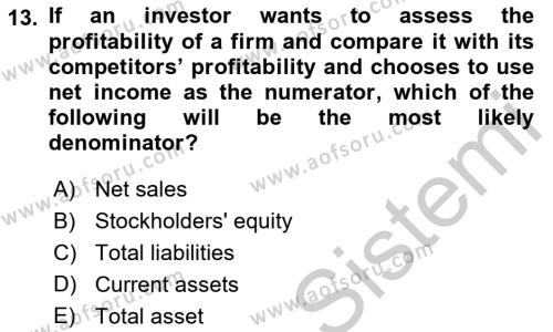 Business Finance 1 Dersi 2018 - 2019 Yılı Yaz Okulu Sınavı 13. Soru