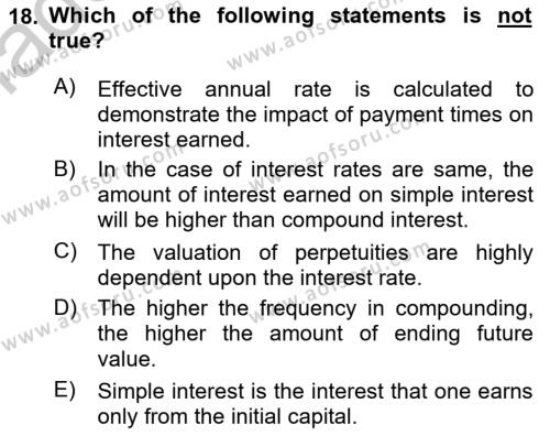 Business Finance 1 Dersi 2018 - 2019 Yılı Yaz Okulu Sınavı 18. Soru