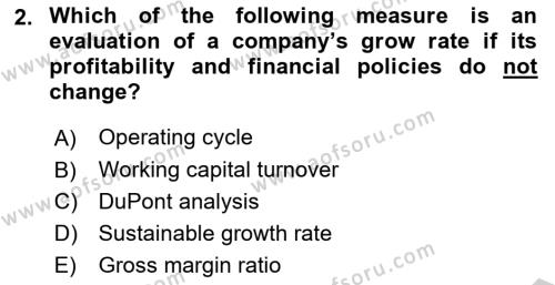 Business Finance 1 Dersi 2018 - 2019 Yılı Yaz Okulu Sınavı 2. Soru