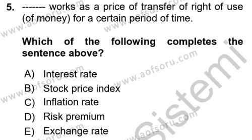 Business Finance 1 Dersi 2018 - 2019 Yılı Yaz Okulu Sınavı 5. Soru